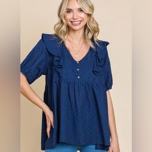Cotton Eyelet Lace Ruffle Detailed Top